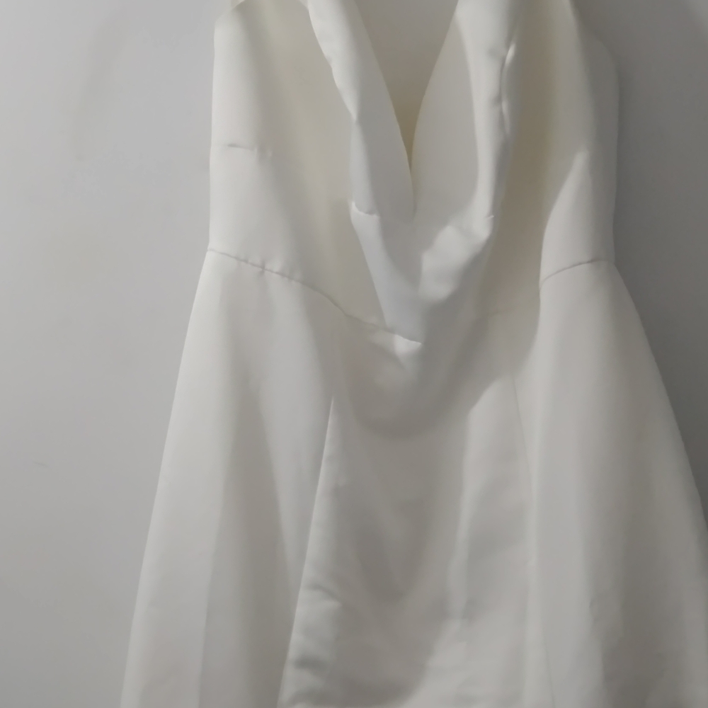 David's Bridal White Cowl Neck Wedding Dress